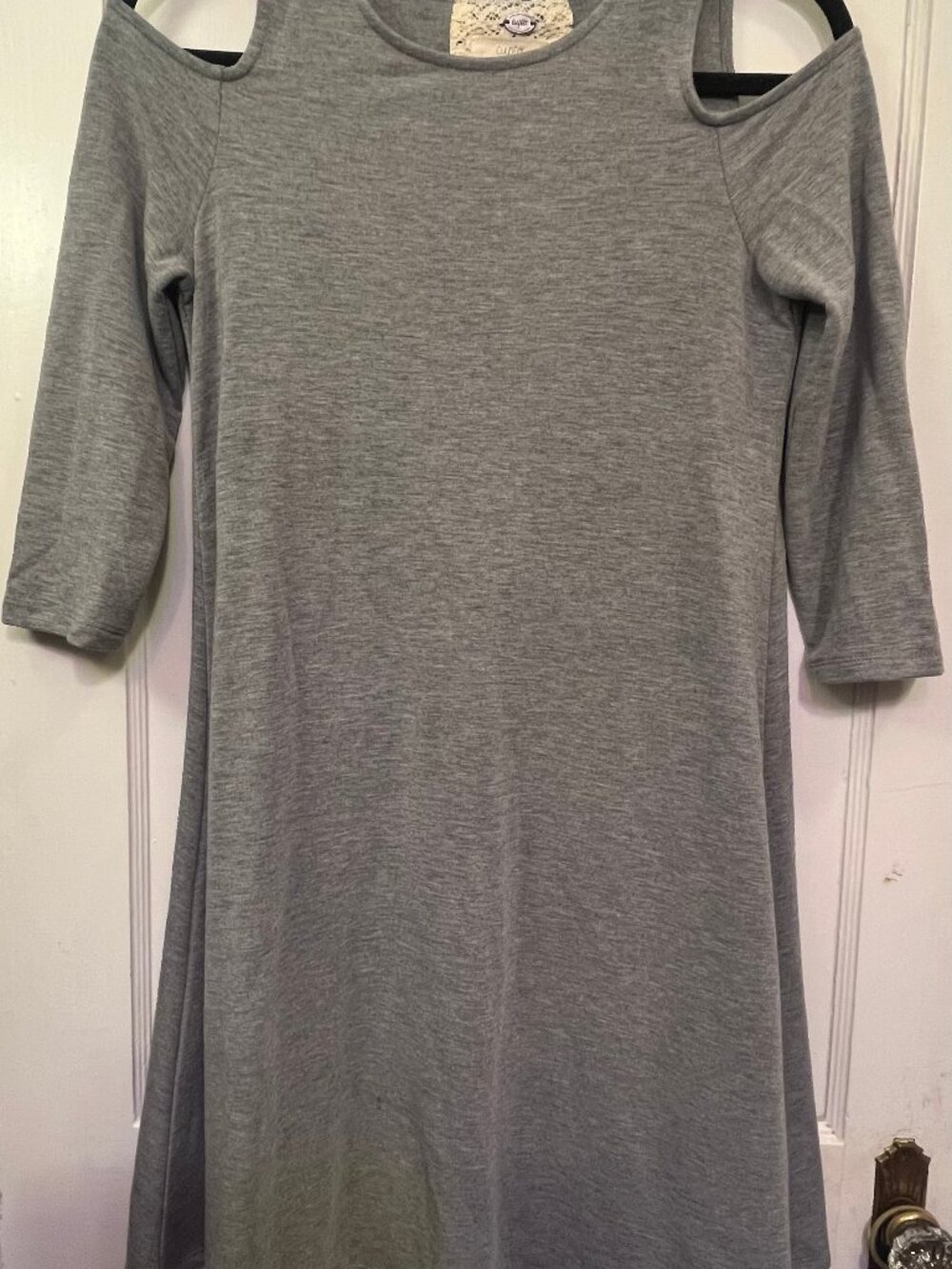 Cupio Black Cold Shoulder 3/4 Sleeve Swing Dress - Heather Gray - Size Small